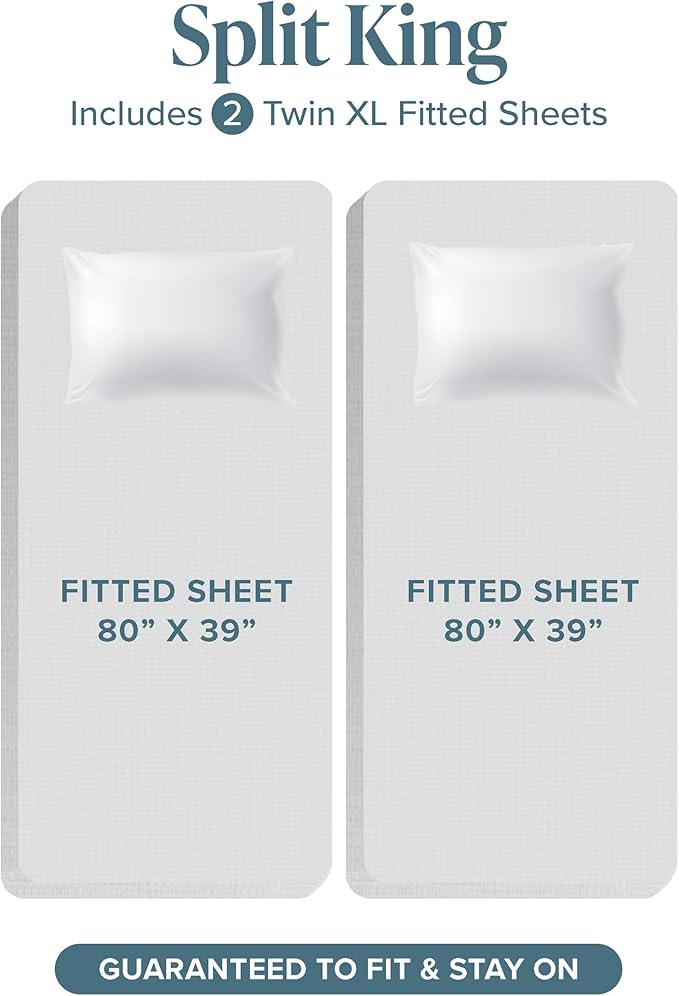 Bare Home Split King Sheet Set - 1800 Ultra-Soft Microfiber Double Brushed - Deep Pockets - Easy Fit - 5 Piece Set - Bed Sheets (Split King, Heathered Taupe)