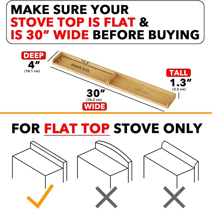 SpaceAid 30" Wide Kitchen Shelf Organizer for Stove, Magnetic Bamboo Spices Shelf for Home Stove Kitchen Storage Organization (Fit for Flat Top Only, Gray)