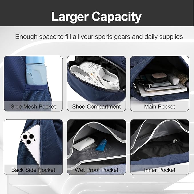 Hoedia Sports Drawstring Backpack - String Swim Gym Bag with Shoes Compartment and Wet Proof Pocket for Women&Men