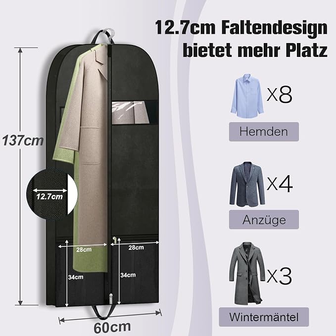 54" Garment Bag for Closet Storage, Dress Cover for Hanging Clothes | Breathable garment cover with zipper, pockets and handles to organize dresses, suits, shirts, coats and formal wear.