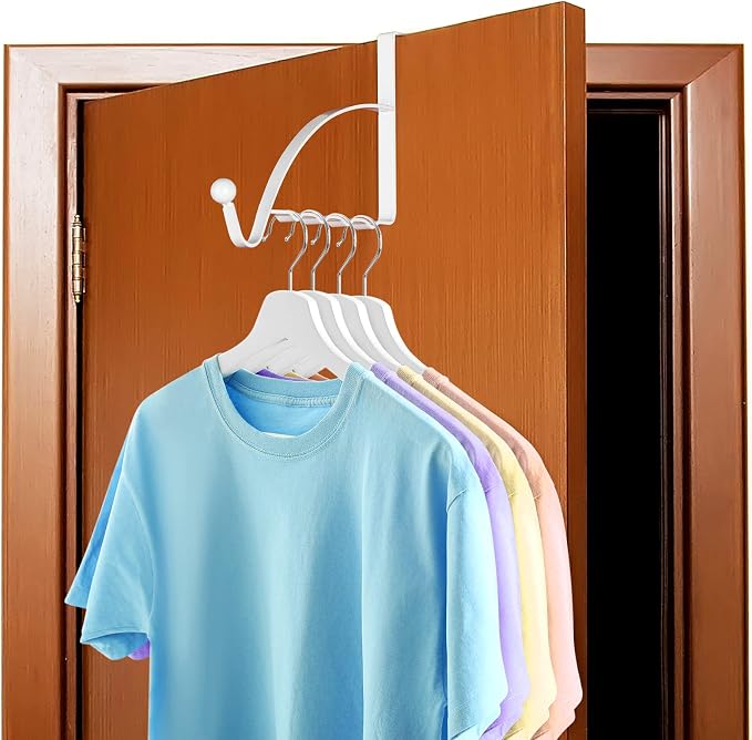 Hotop 2 Pcs Over The Door Hooks Over Door Hanger Sturdy Valet Hooks Mounted Hanging Storage Organizer Rack for Clothes Coats Towels Hats Scarves Purses(White)
