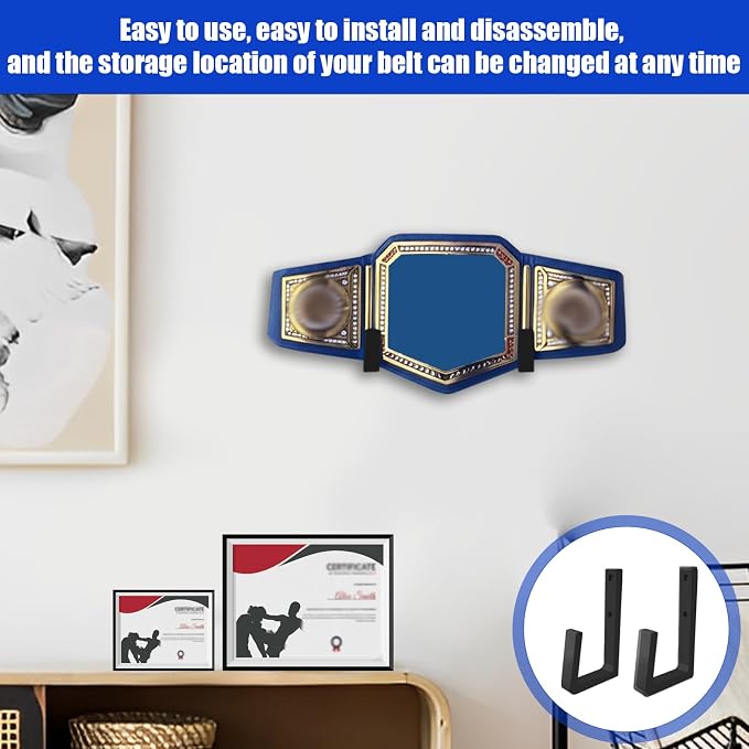 Wrestling Championship Belt Display Holder for Wall, Belt Horizontal Wall Mount Organizer, Wall Mounted Belt Display for Wrestlers Championship Hanging Display