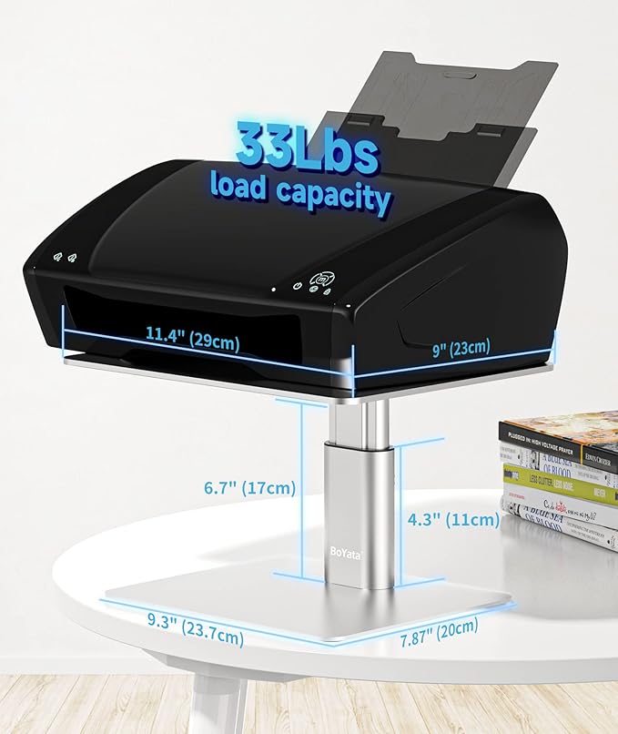 BoYata Monitor Stand, Adjustable Height Metal Desktop Riser, Silver | Height-adjustable metal riser with open storage space underneath for monitors, laptops, iMacs, PCs and TVs