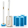 Disposable Toilet Brush with 48 Refills Holder Wall Mount Scrub kit | Built-in cleaner, Ergonomic wand, Long handle, No wash,Click-discard, 2x Adhesive Sheet
