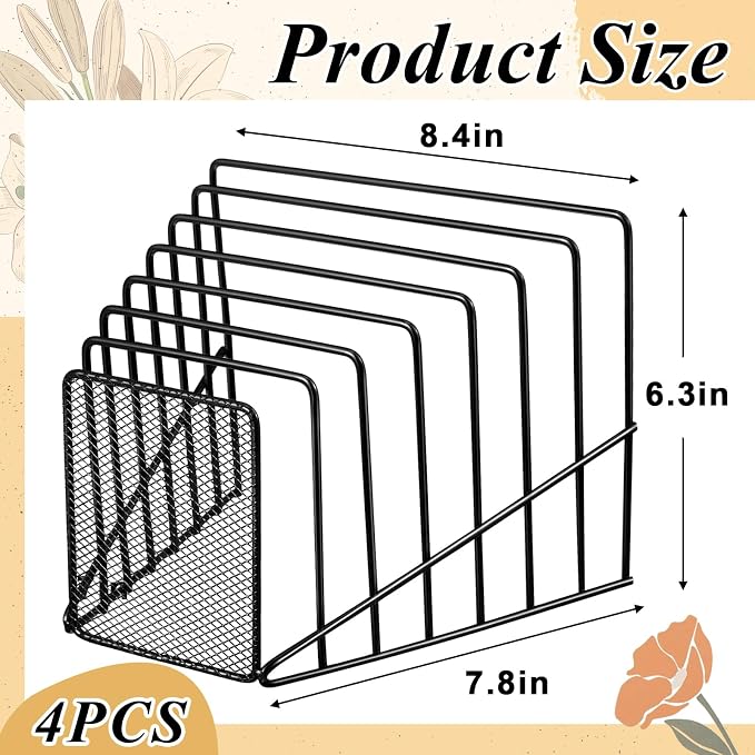 4 Pcs 7 Section Wire File Organizer for Desk, Metal Mesh Incline File Holder, Letter & Magazine Folder Rack, Desktop Paper Sorter for Home Office Back to School (Black)