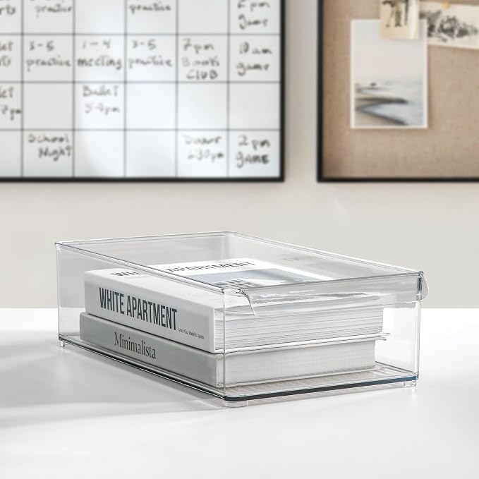 iDesign Large Stackable Fridge or Freezer Bin, Clear, Set of 3 | Front Handle, Made in USA