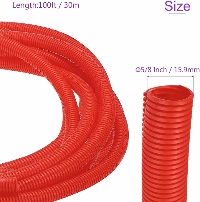 DMiotech 100ft Wire Loom Split Tubing 5/8 Inch(15.9mm) ID, Cord Protectors from Pet Flexible Conduit Cable Management for Office Home Garden, Red