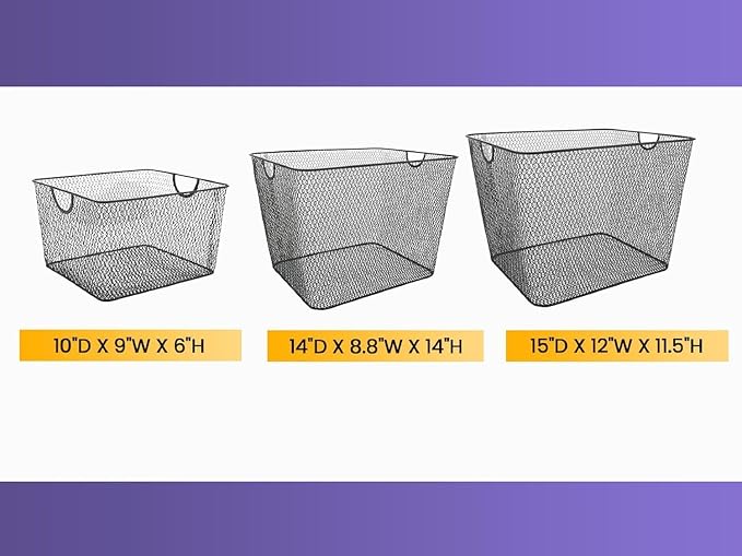 YBM HOME Kitchen Pantry Organizer Wire Baskets for Shelves, Cabinets, Pantry, Countertop, Mesh Open Storage Bin Metal Basket for Organizing Food Supplies, 2 Pack, 15x12x11.5