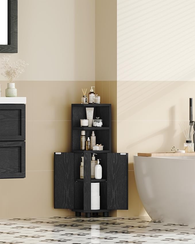 Hzuaneri Corner Cabinet, Small Bathroom Corner Cabinet with Doors | Narrow Storage Cabinets with Adjustable Shelves, Bathroom Organizers and Storage for Small Space,Black BC21004X