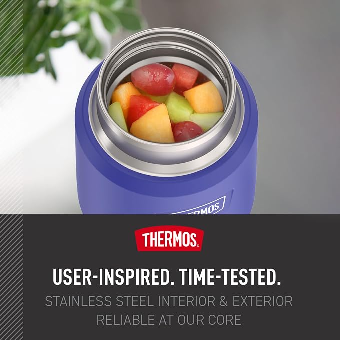 THERMOS ICON Stainless Steel Food Jar with Spoon, 12 Ounce, Blue