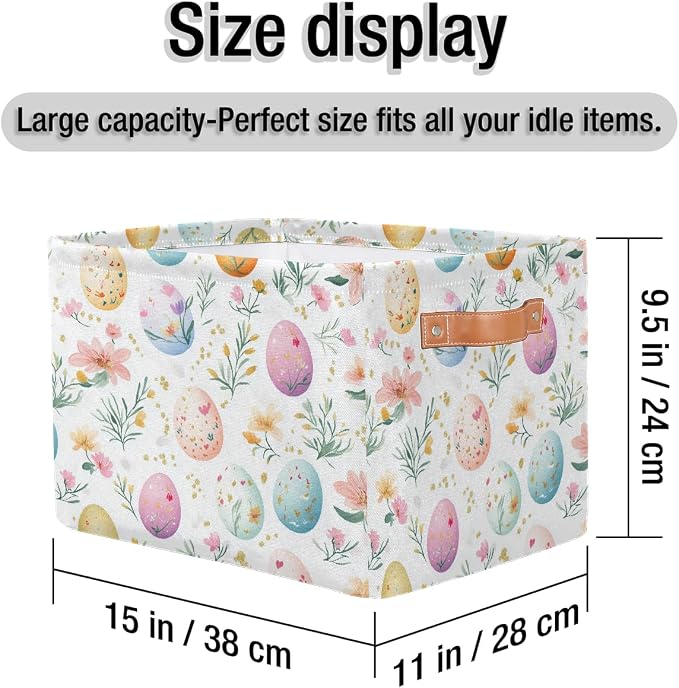 Cube Storage Bins for Shelves, Easter Eggs Flower Print Collapsible Fabric Toys Storage Basket Box with Handles for Home Office Bedroom Closet