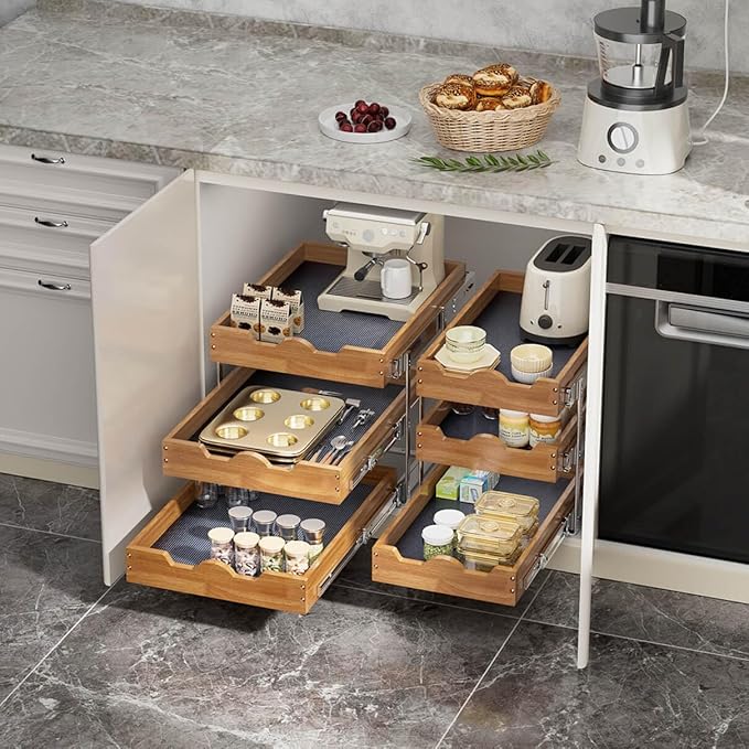 OCG Pull Out Drawer 14" W x 21" D, 3 Tier Pull Out Cabinet Organizer, Heavy-Duty Slide Out Drawer for Cabinets, Base Cabinet Organization for Kitchen, Pantry, Bathroom