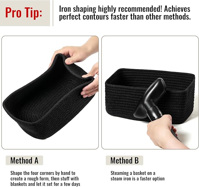 8 Pack Small Storage Baskets for Organizing, Woven Rope Bins for Bathroom, Closet, Shelf Organizer, Cute Cube Decorative Box for Towels, Baby Nursery, Toys, Gift Empty Baskets - 11.5"x7.5"x4.7"-Black