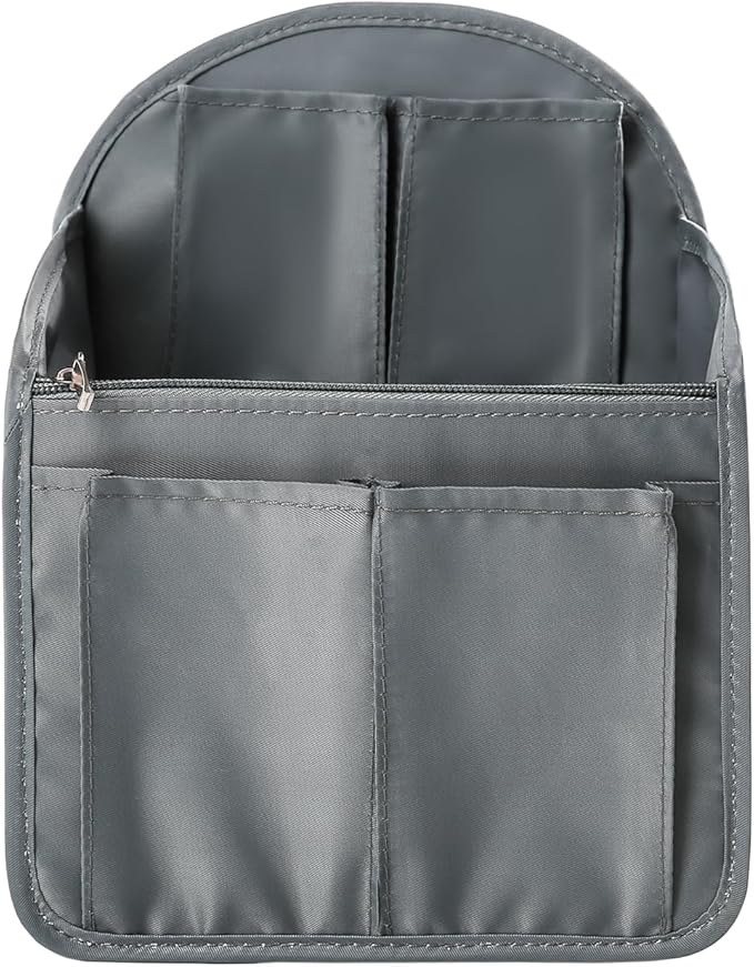 Surblue Backpack Organizer Insert Liner Hanging Travel Rucksack Purse and Handbag Insert Pocket, High-capacity Divider Foldable Nylon Shoulder Bag Organizer for Men and Women, (Grey, M)