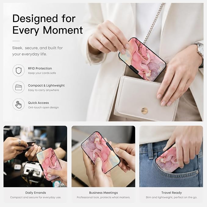 Credit Card Holder RFID Aluminum card case Marble mini Wallet Women Men | ABS Business ID Case,Hard Case Large Capacity 6 Slots, Waterproof Durable ，Secure Closure Slim Small Credit Card Protector