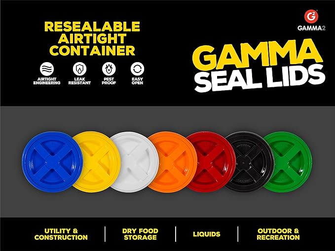 GAMMA2 Gamma Seal Lid - Pet Food Storage Container Lids - Fits 3.5, 5, 6, & 7 Gallon Buckets, Black, Made in USA