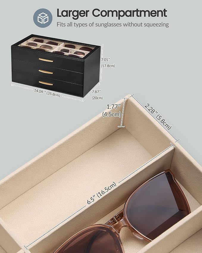 Lolalet Enlarged Sunglasses Organizer for women | Multi Eyewear Storage Box, Eye Glasses Case Display Holder with Clear Lid for Eyeglass Collection