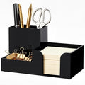 HBlife Acrylic Pen Holder for Desk, 3-Compartment Small Desk Organizer, Black Office Supplies Desk Accessories with Sticky Notes Holder Stores Post It Notes 3X3 for Office, Home and School