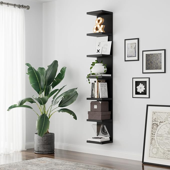 7 Tier Wall Shelf Unit, Floating Shelves for Storage Home Display, Versatile Lack Wall Shelves for Bedroom,Living Room,Office Decor, Tall Long Shelf for Book,Shoe,Vanity, Purse and TV Black