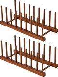 HBlife 2 Packs Teak Wooden Dish Drying Rack Kitchen Storage Plate Organizer | 8 Slots, Vertical Dish Racks for Cabinet Countertop & Wall, Plate Pot Lid Cutting Board Holder, Bowl Cup Drainer, Keep Dry