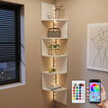 HAAYOT Corner Shelf Wall Mounted: 5-Tier Floating Shelves with Lights for Living Room, Bedroom, Home Office, Cloud White
