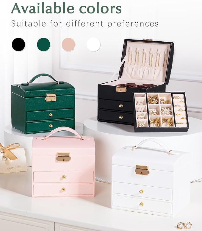 Homde Small Jewelry Box for Girls: 3-Layer Lockable Organizer (Green) | Removable Tray&Dividers for Flexible Storage - Sort Earrings&Rings&Necklaces for Beginners - Birthday Gift for Teens