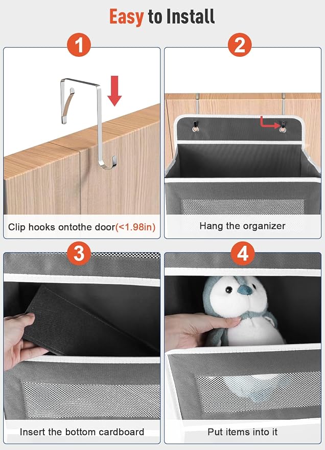 Upgrade Pocket Over The Door Organizer Storage, 5 Shelf Hanging Door Organizers with 10 Large Capacity Pockets, Anti Tilt 48 lb Load Behind Door Organizer for Bedroom, Bathroom, Pantry