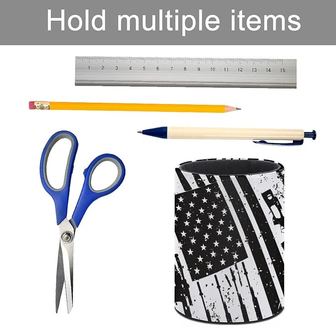 American Flag Pen Holder Pencil Cup for Desk Organizer | Cute Makeup Brush Holder PU Multifunctional Office Suppliesfor Decor Home Classroom School