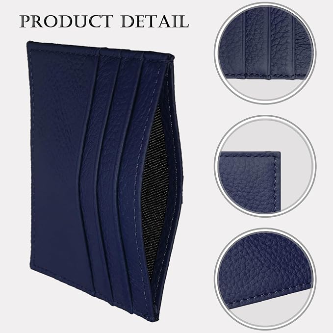 WOXVM Credit Card Holder Wallet RFID Blocking Slim Credit Card Cases Holder Premium Leather Minimalist Front Pocket Small Wallet with 6 Card Slots and 1 Pockets for Men Women (Navy Blue)