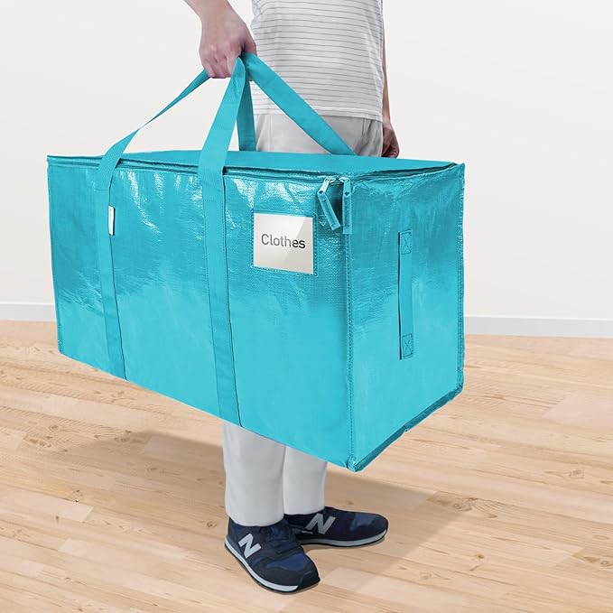 TICONN 2 Pack Extra Large Moving Bags Heavy Duty with Zippers & Carrying Handles, Durable Storage Bags Moving Boxes for Closet Organizers and Storage (2 Pack, Aqua)
