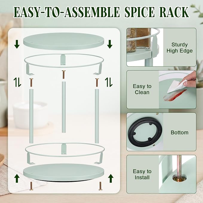 Mint Green Lazy Susan Organizer 2 Tier, Spice Rack Lazy Susan Organizer for Cabinet 10 Inch Rotating Spice Holder for Kitchen Countertop Pantry Dining Table Coffee Bar Storage