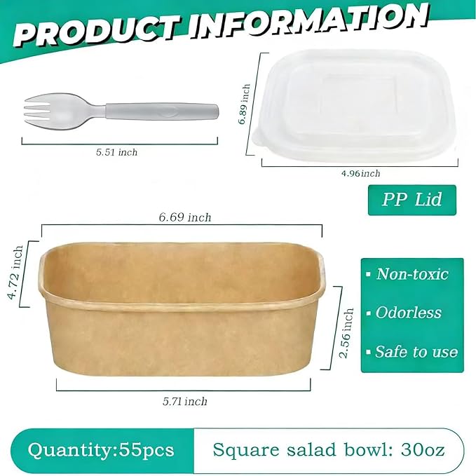 55Pcs 30oz Disposable Meal Prep Containers with Lids and Sporks | Disposable Food Containers, Leak-Proof, Microwave & Freezer Safe, Meal Prep Bowls Ideal for Takeout, Lunch Containers, Soup