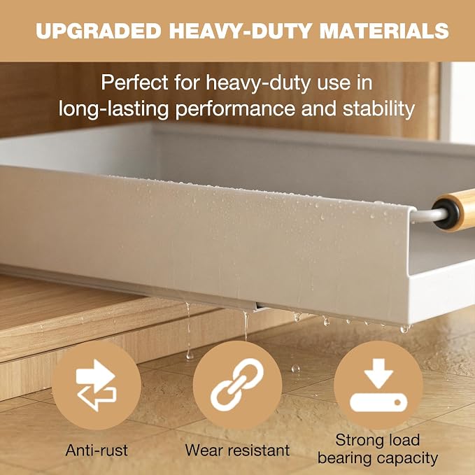 2 Pack Pull out Cabinet Organizer, 16" Deep Pull Out Drawer for Kitchen Cabinets Adhesive with Nano Film, Slide out Cabinet Organizer Shelf for Pantry Bathroom Organization White