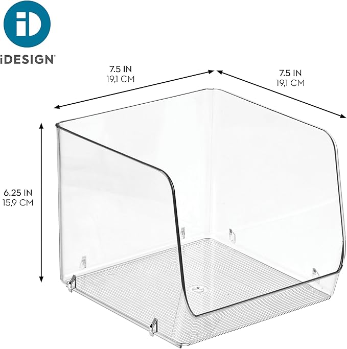 iDesign Open-Front Storage Bin for Kitchen, Bathroom, or Home Office, Set of 4, Clear, Made in USA