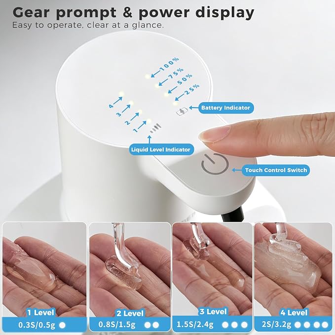 Automatic Liquid Soap Dispenser, 17oz/500ml Touchless Rechargeable with 4-Level Adjustable & IPX5 Waterproof - Level Display for Wall/Tabletop Use in Bathroom, Kitchen, White