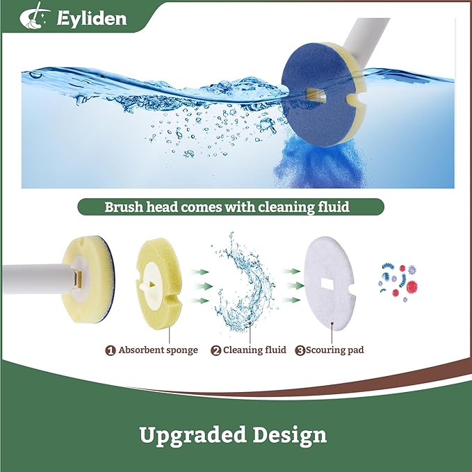 Eyliden Toilet Brush and Holder Set, Disposable Wand Kit with 40-Refills | Built-in Cleaner, 2-in-1 Wall Mount & Stand Auto-open Caddy, Aluminum Handle, Touch-Free for Deep Clean & Bathroom Hygiene