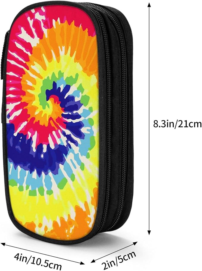 Perinsto Rainbow Tie Dye Pencil Case Big Capacity Multi Compartment Stationery Box Pencil Pouch Holder Desk Organizer For School Office Home