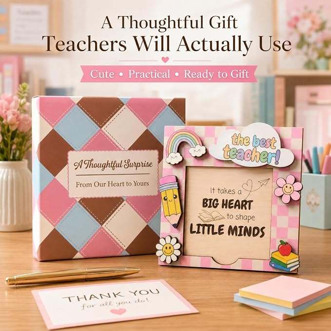 Sticky Note Holder for Desk, Teacher Sticky Note Holder, Teacher Desk Must Haves, 5 x 5 Wooden Organizer, Fits 3 x 3 Notes, Back to School Gift