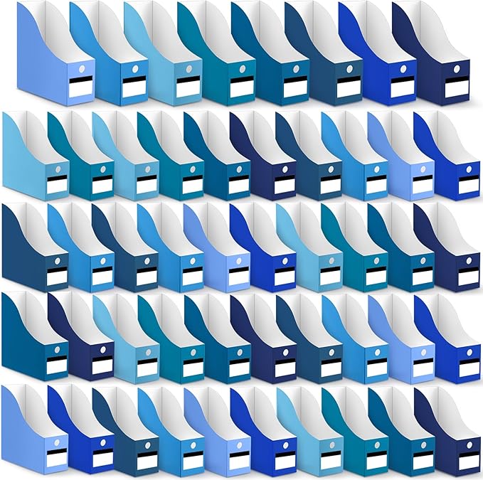 Jutom 48 Sets Cardboard Magazine Holders with Labels for Office,Blue