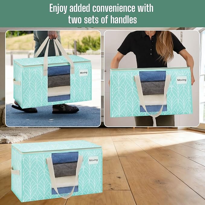 VENO 6 Pack Heavy Duty Moving Bags, Clothes and Comforter Storage Bags with Clear Window, College Dorm Essentials Packing Supplies, Foldable Boxes Alternative (Evergreen, 6 Pack)