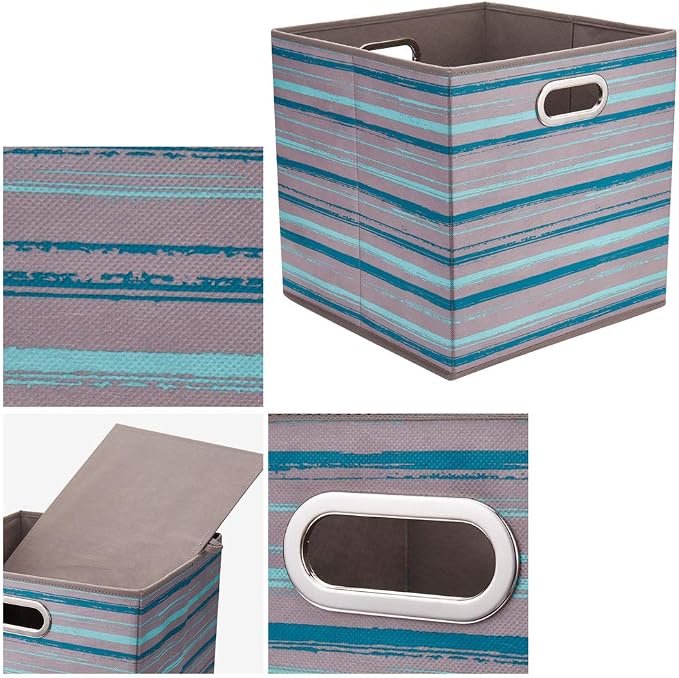 HSDT3 Cube Storage Bins Teal Stripes Gradient Lines 10.5x10.5x11 Inch Foldable Whale Coastal Print Fabric Half Storage Basketes for Home Organizers Storage Drawer,QY-SC12-3,Navy Blue-Whale(Set of 6)