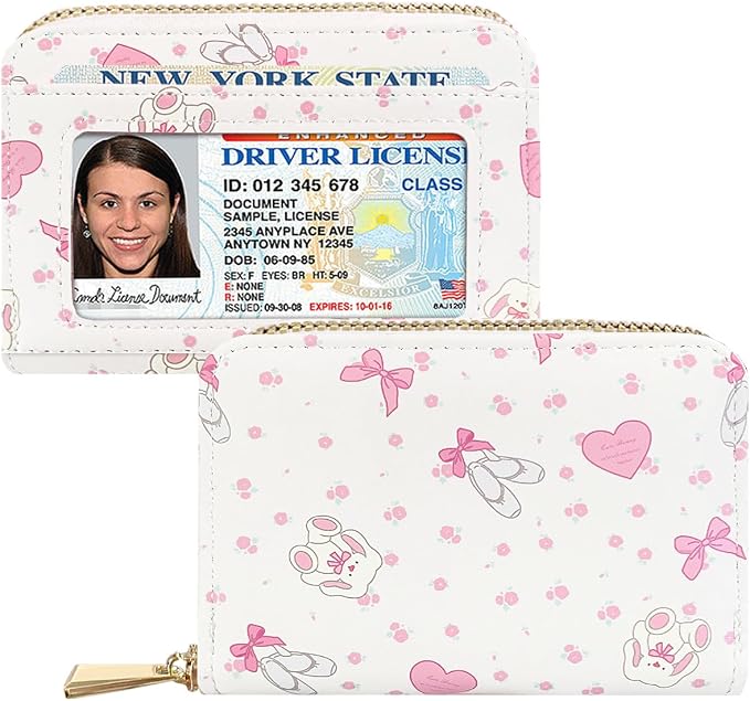 Sunwel Fashion Credit Card Holder for Women Small Accordion Carrd Cases with ID Window (BALLET BUNNY)