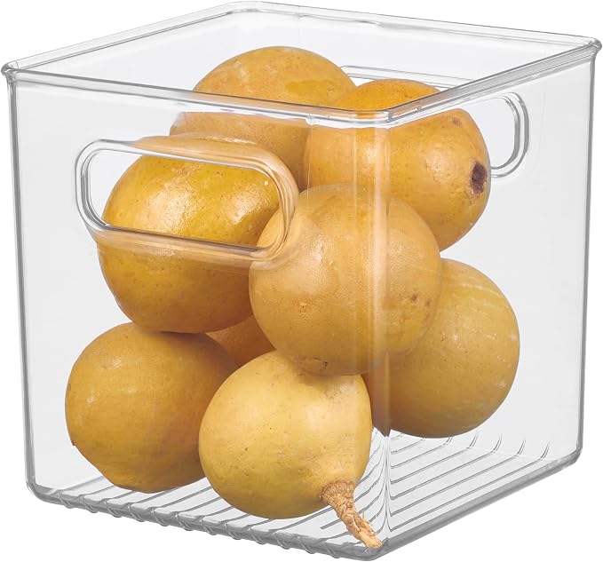 iDesign Plastic Pantry Storage Organizer Bin, 6" x 6" x 6" | Easy Grip Handles, Kitchen Storage, Freezer and Fridge Organizer, Clear