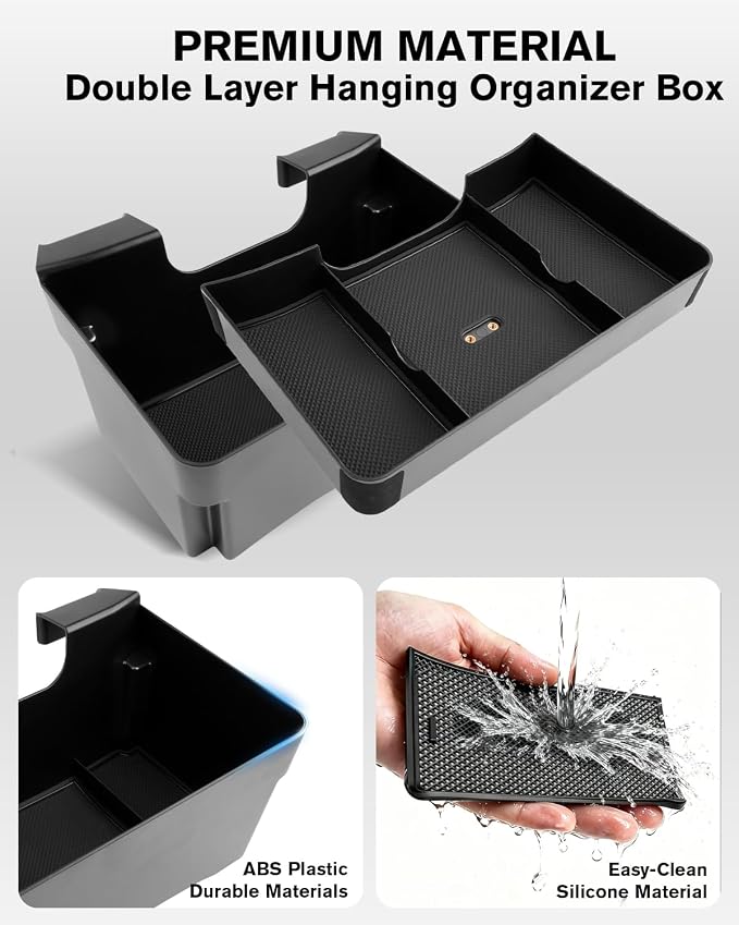 For Double Layer Center Console Hanging Organizer Box Compatible with 2019-2026 Silverado/Sierra 1500& 2020-2026 Silverado/Sierra 2500HD/3500HD Accessories(Split-Bench Folding Seat Only)