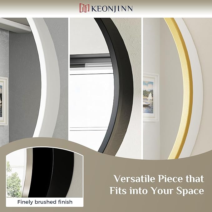 Keonjinn 20 Inch Round Medicine Cabinet with Mirror, Brushed Nickel Surface Mount Medicine Cabinet for Bathroom, Framed Circular Bathroom Cabinet Wall Mounted, Round Vanity Mirror with Storage