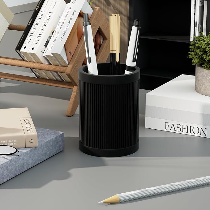 HighHerz Aesthetic Pen Holder For Desk, Modern Silicone Pencil Holder, Stylish Office Desk Decor, Made of 5 mm Thickened Premium Silicone, Office Desk Organizer And Accessories (Black)