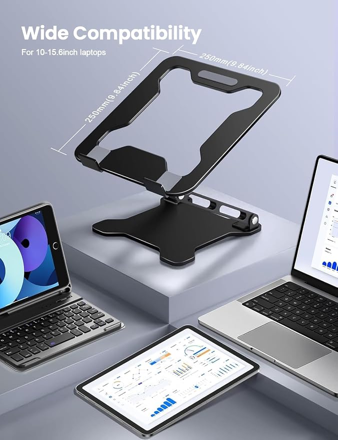 LOXP Adjustable Laptop Stand for Desk, Portable Airflow Laptop Riser Holder | Metal, Foldable, Ergonomic, Computer Notebook Stand Perfect for Home Desk, Office, Coffee Shops, Travel, 10-15.6" Laptops