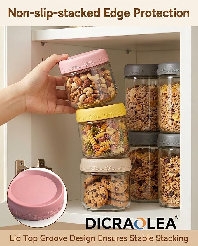 10 oz 4Pack Glass Overnight Oats Jars Containers with Airtight Leakproof Lids, Reusable Mason Jars for Meal Prep, Yogurt Parfaits, Smoothies, Salads & Healthy Breakfasts (10 OZ-4-2)