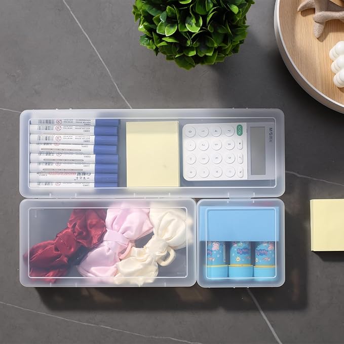novelinks Clear Pencil Box and Small Plastic Storage Containers with Lids | 2 Small + 2 Medium + 2 Large, Board Game Storage Containers, Task Boxes for Special Education, Balloon Storage Organizer