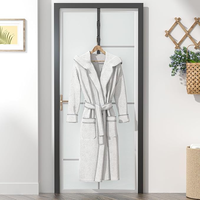 Over the Door Hooks Long with 6 Hooks, Behind the Door Towel Racks for Bathroom, Door Purse Bag Coat Robe Hanger, Hat Clothes Hanging Organizer with Non-Slip Pads & Suction Cups, 28.3 Inches, Black